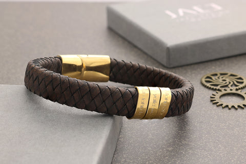 Personalisierte Armband für ihn - Herrenarmband Leder geflochten Gravur - koordiniert Armband Herren - JAEE Design