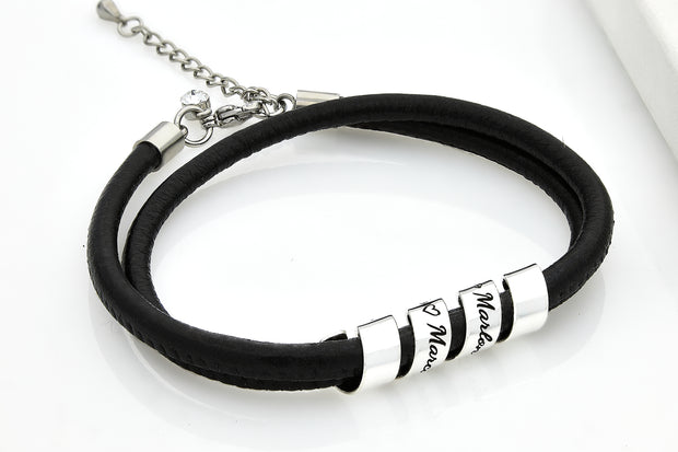 Personalisierte Paararmbänder - Partnerarmbänder aus Sterling Silber 925 und Leder