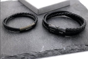 Schwarz Personalisierte Paararmbänder - Edelstahl Leder Schwarz Partnerarmband mit Gravur - JAEE Namensschmuck