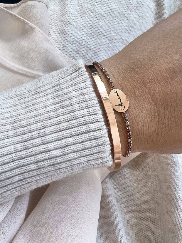 Minimalistisches Damen-Set: Ovales Armband und Armreif mit Gravur – Gold, Roségold oder Silber - JAEE Namensschmuck