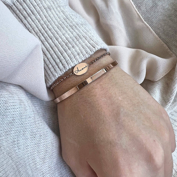 Minimalistisches Damen-Set: Ovales Armband und Armreif mit Gravur – Gold, Roségold oder Silber - JAEE Namensschmuck