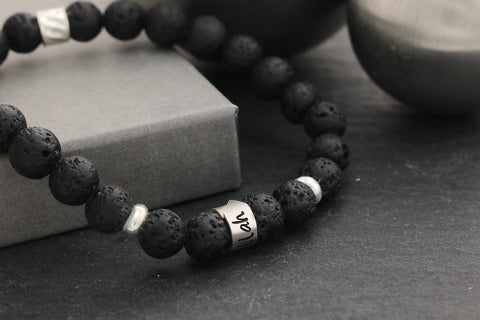 Männer perlenarmband aus Lavastein und Sterling Silber 925 - Lava Perlen Männer Armband - JAEE Design
