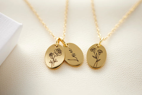 Geburtsblume Halskette in gold, gold rosé oder silber verstellbar und personalisiert